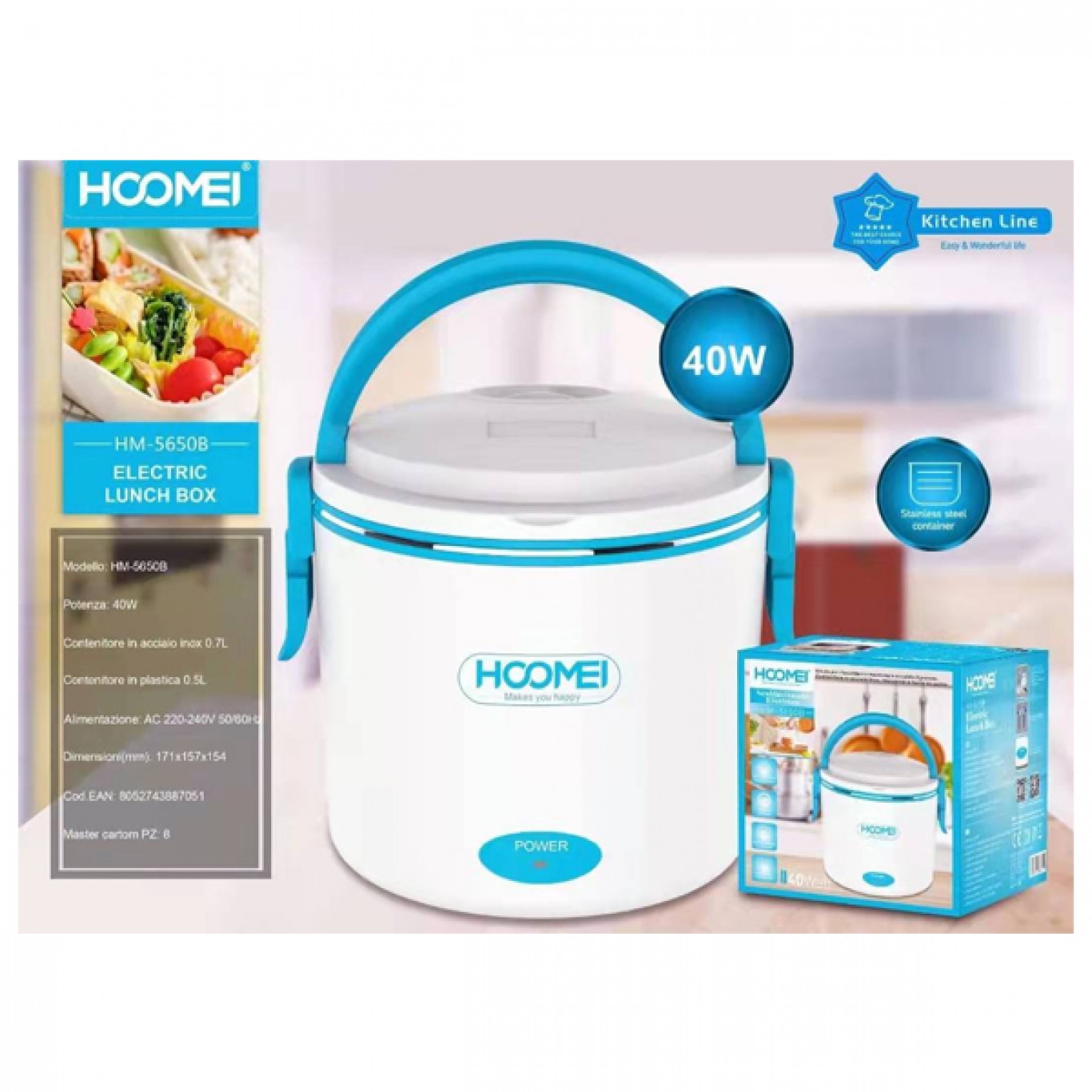 Hoomei® Ηλεκτρικό Θερμαινόμενο Φαγητοδοχείο - Θερμός 40W - Electric Heated Lunchbox HM-5650 σε Διάφορα Χρώματα